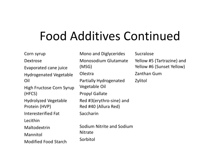 food additives continued