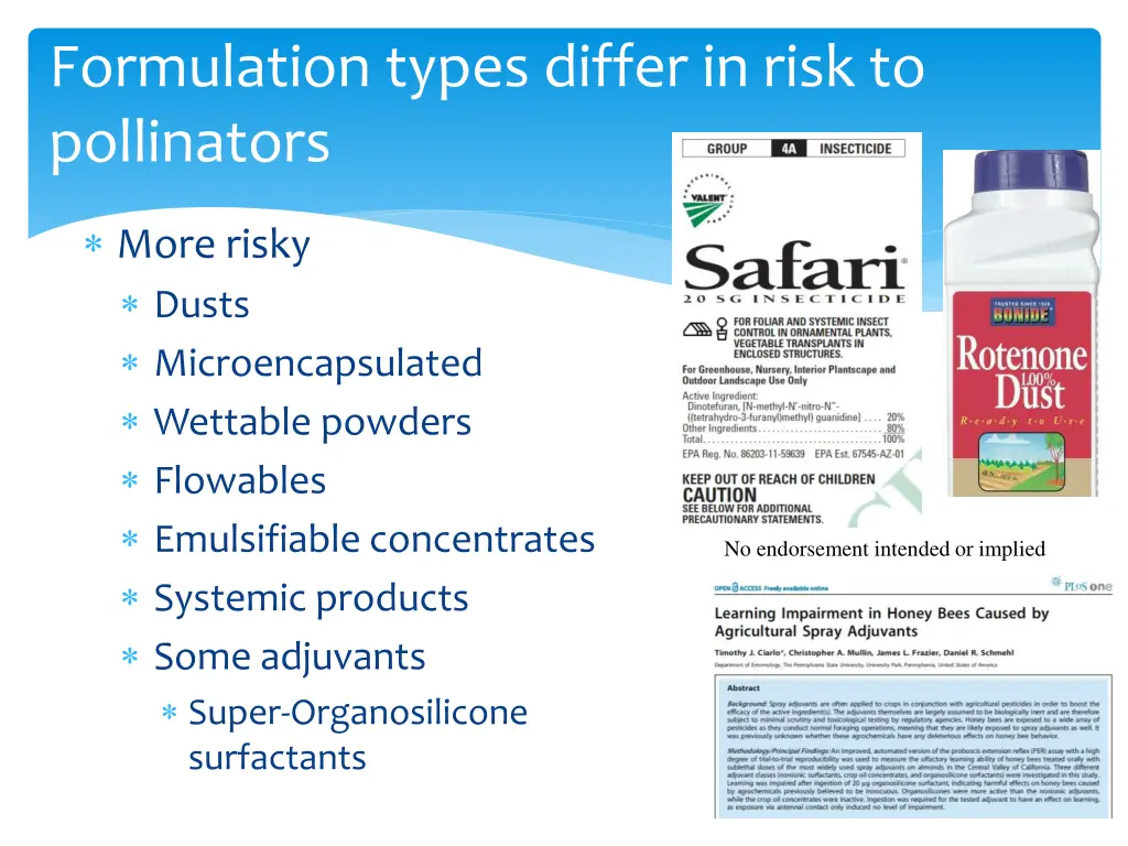 formulation types differ in risk to pollinators