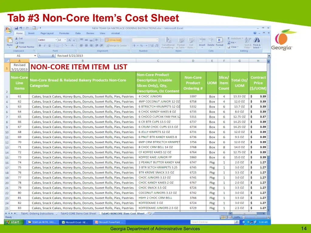 tab 3 non core item s cost sheet