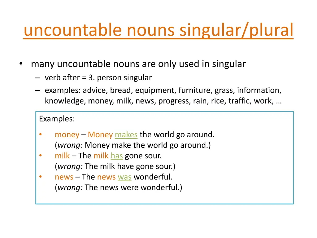 uncountable nouns singular plural