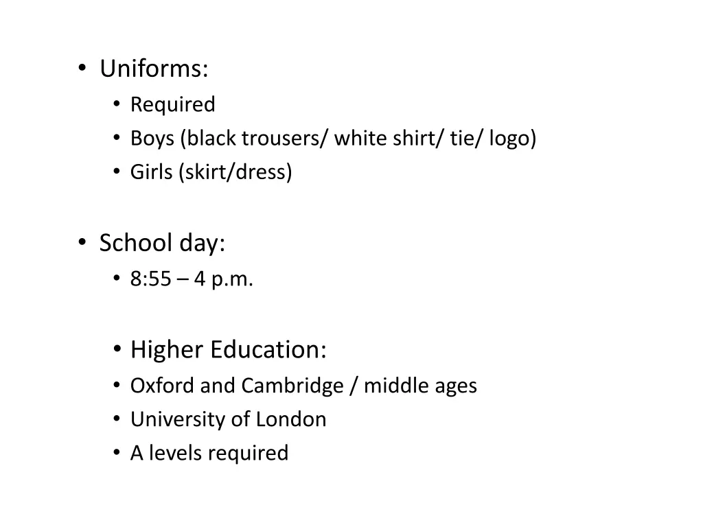 uniforms required boys black trousers white shirt