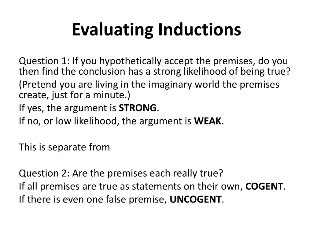 evaluating inductions