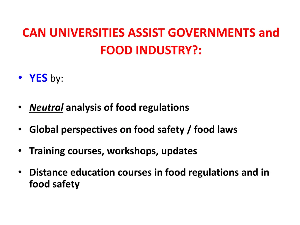 can universities assist governments and food