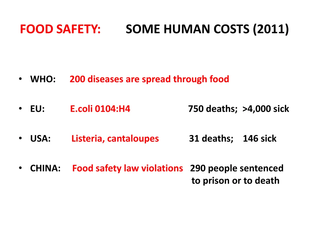 food safety some human costs 2011