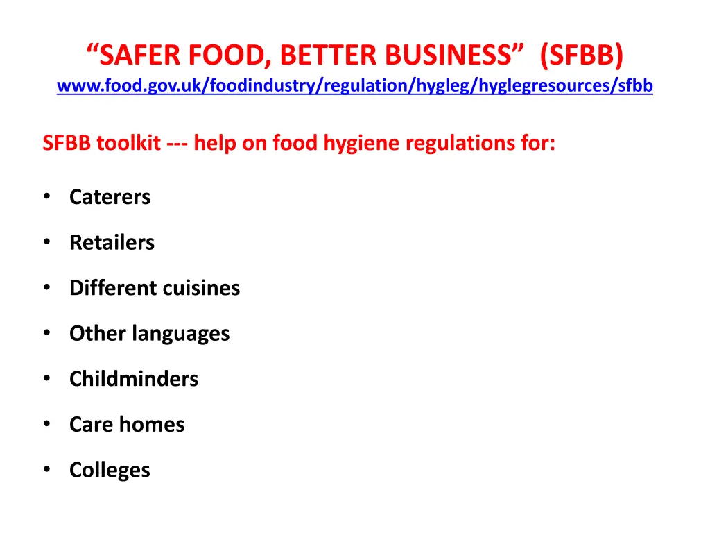 safer food better business sfbb www food