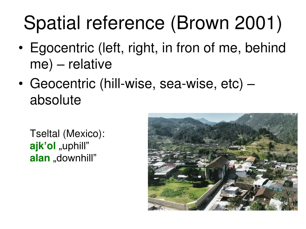 spatial reference brown 2001 egocentric left