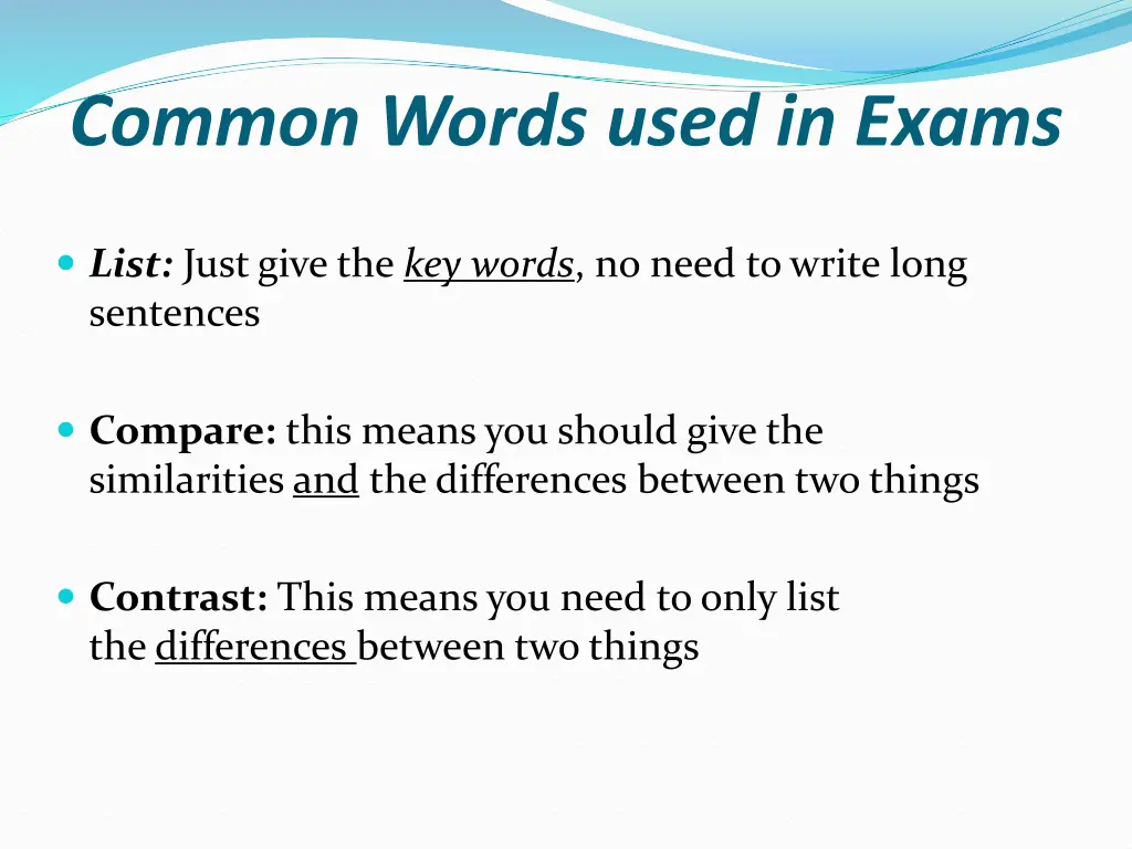 common words used in exams