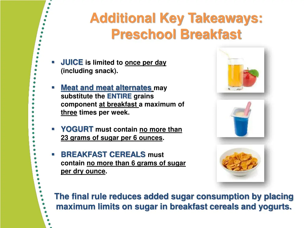 additional key takeaways preschool breakfast