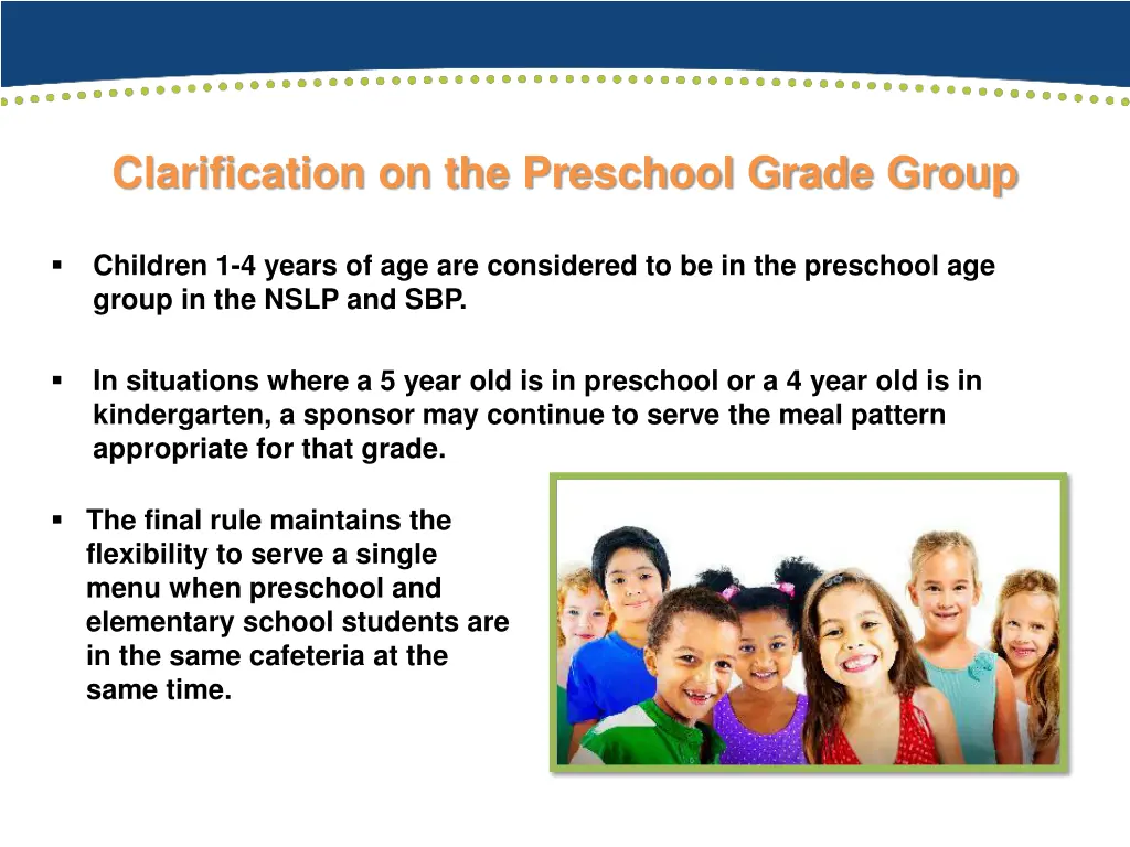 clarification on the preschool grade group