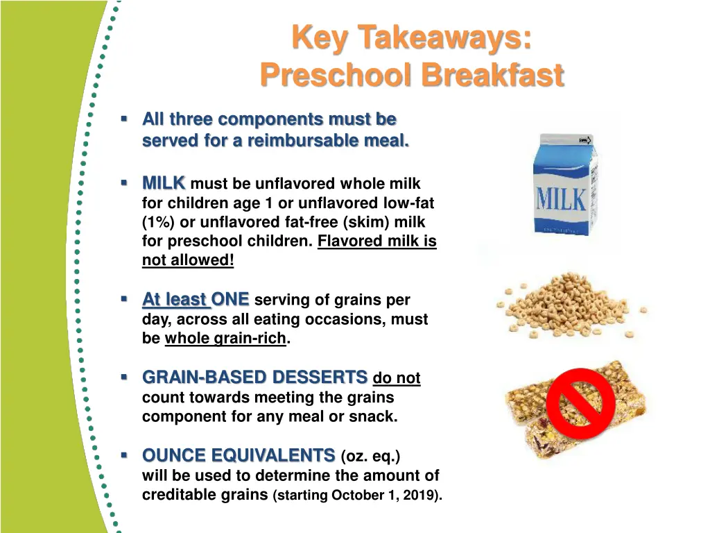 key takeaways preschool breakfast