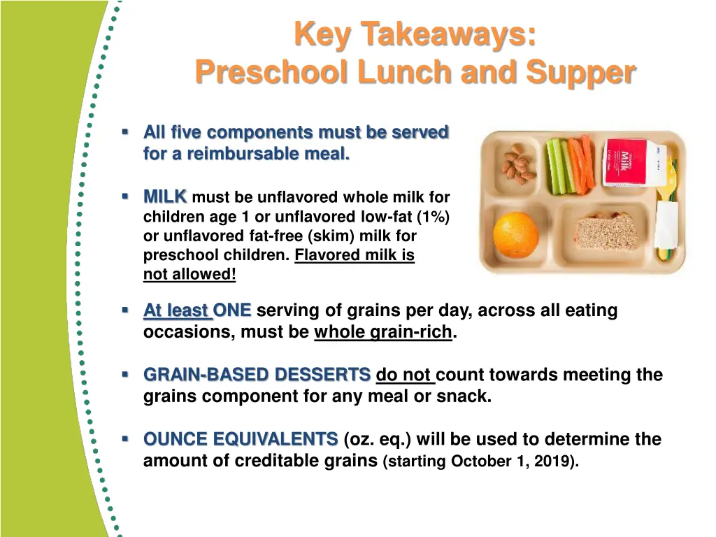 key takeaways preschool lunch and supper