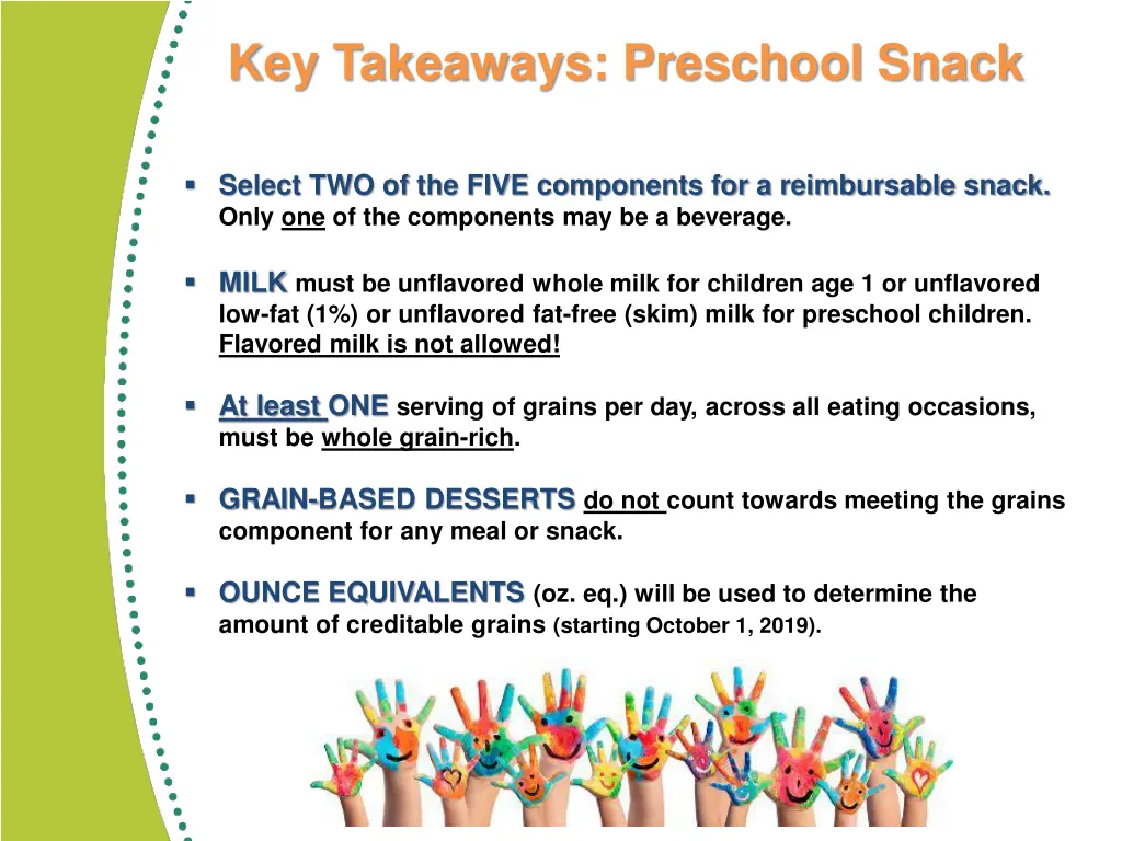 key takeaways preschool snack