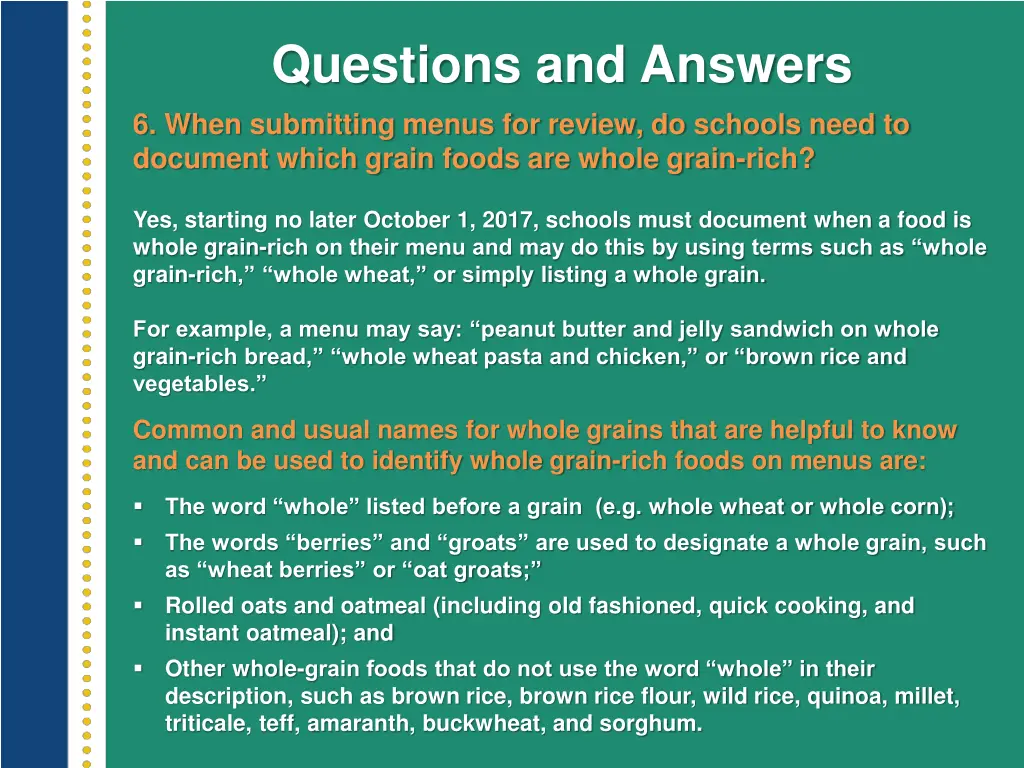 questions and answers 6 when submitting menus