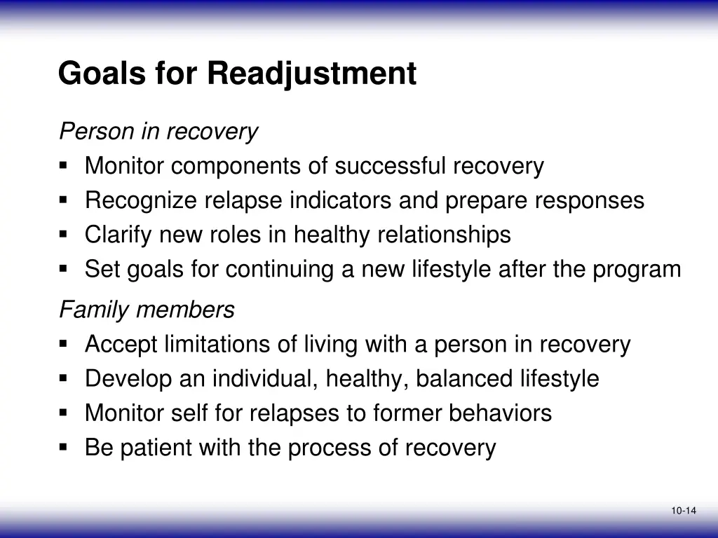 goals for readjustment