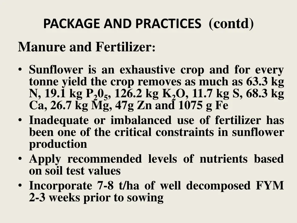 package and practices contd manure and fertilizer