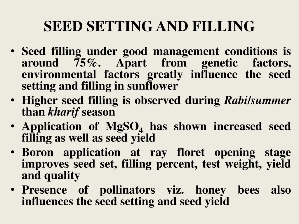 seed setting and filling