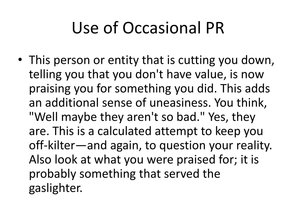 use of occasional pr