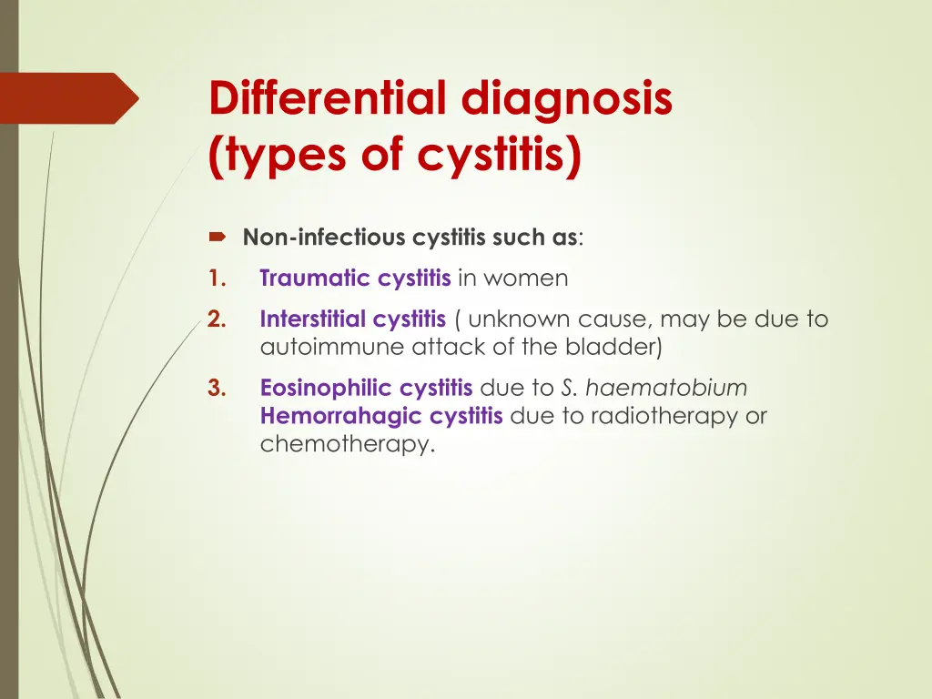 differential diagnosis types of cystitis