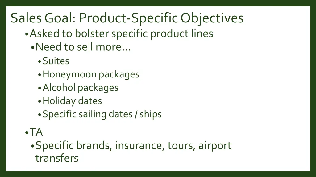 salesgoal product specific objectives asked