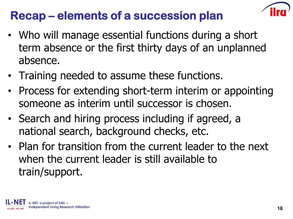 recap recap elements of a succession plan