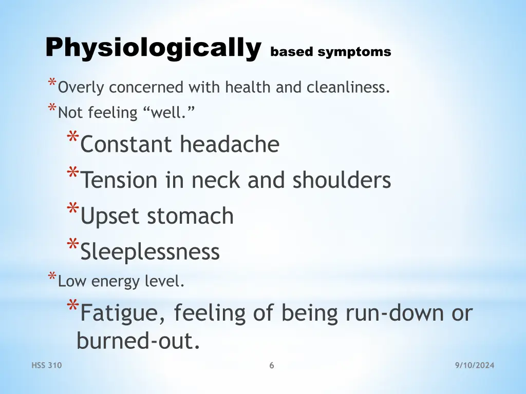 physiologically based symptoms