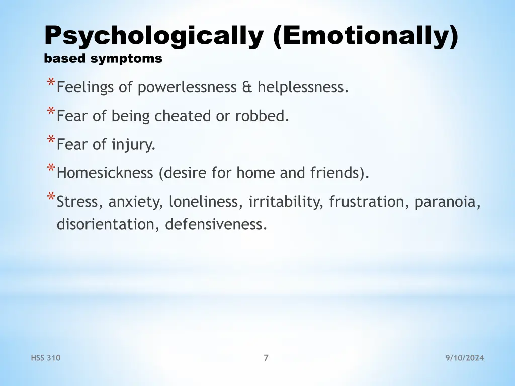 psychologically emotionally based symptoms