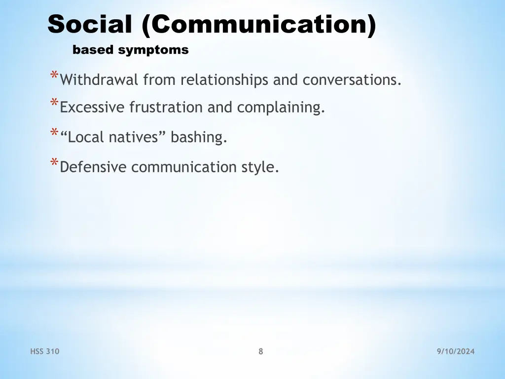 social communication based symptoms