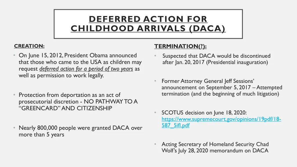 deferred action for childhood arrivals daca