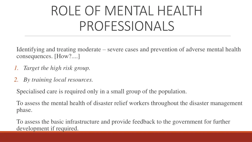 role of mental health professionals