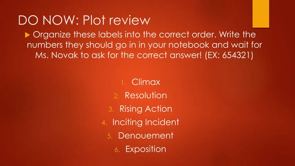 do now plot review organize these labels into