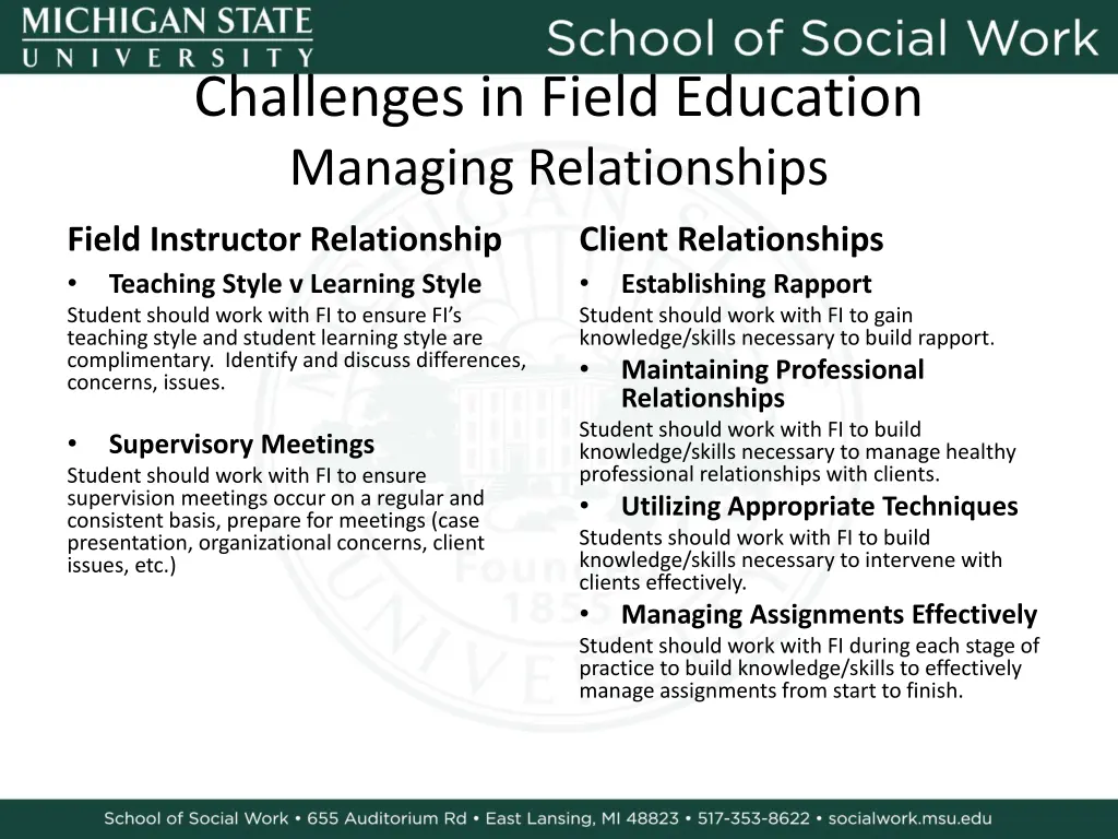 challenges in field education managing