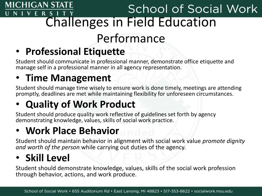 challenges in field education performance