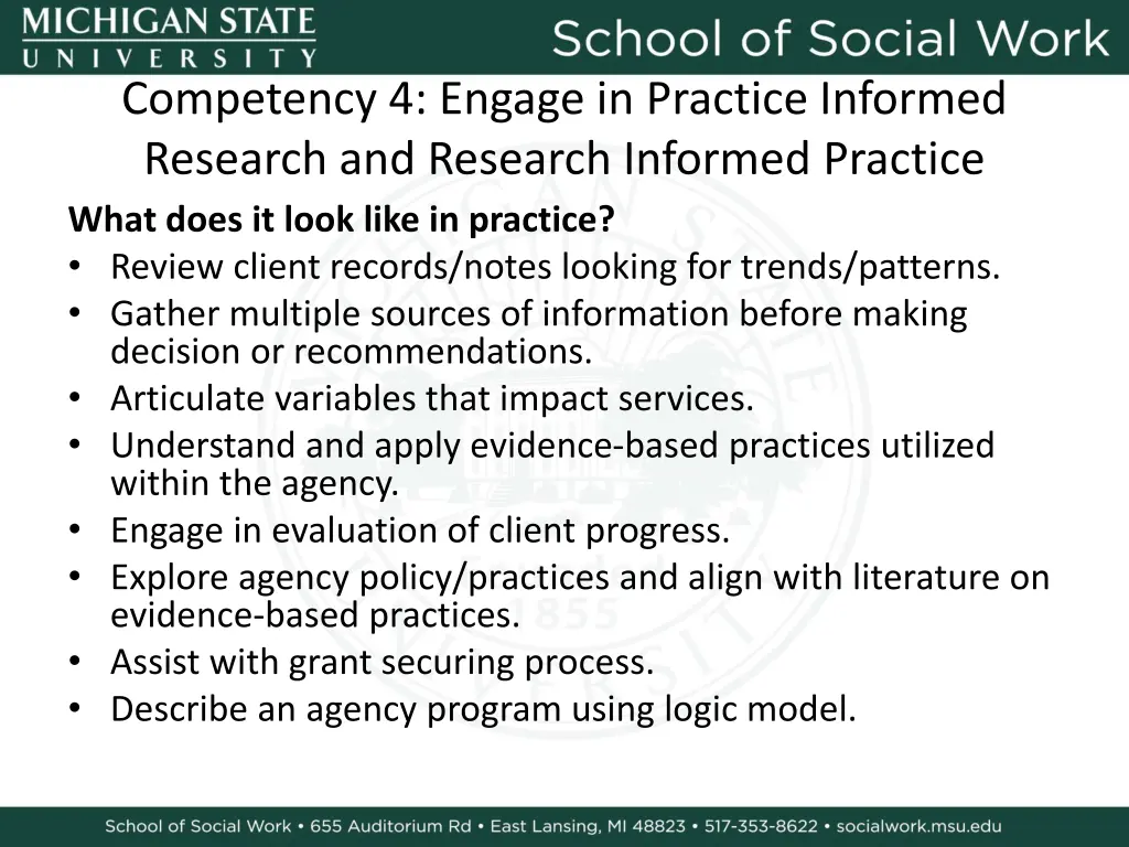 competency 4 engage in practice informed research