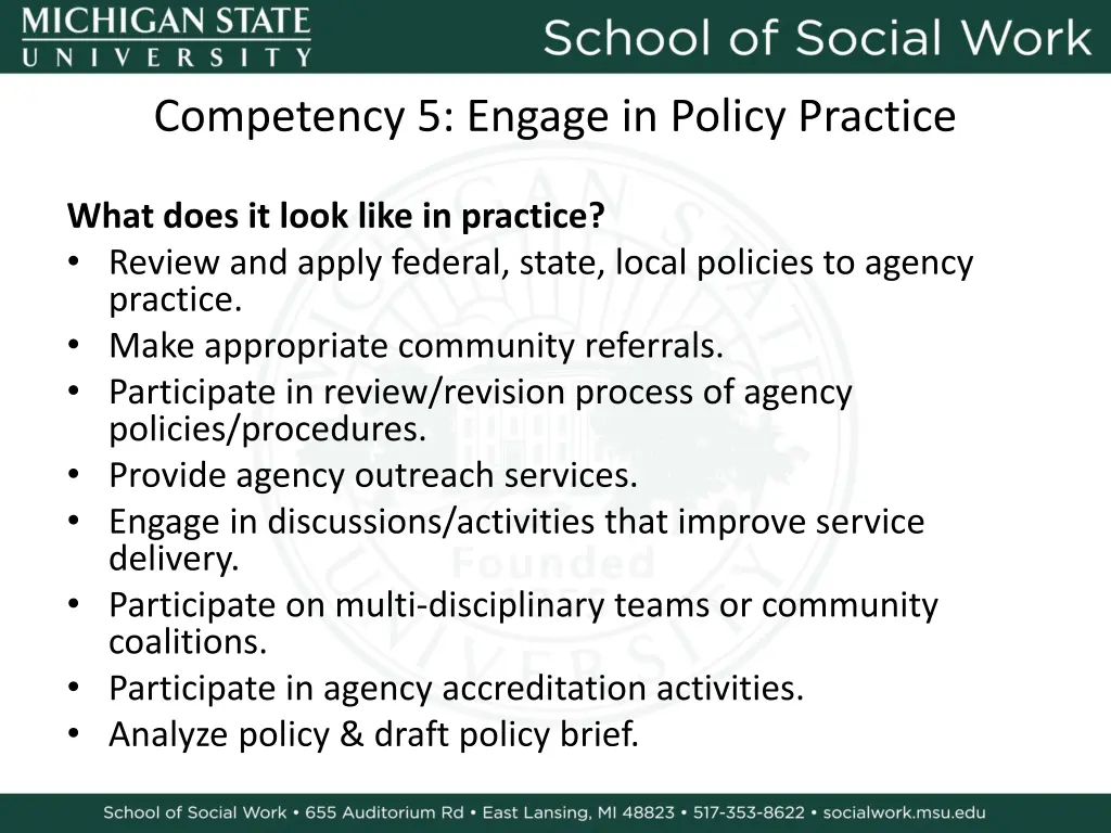 competency 5 engage in policy practice