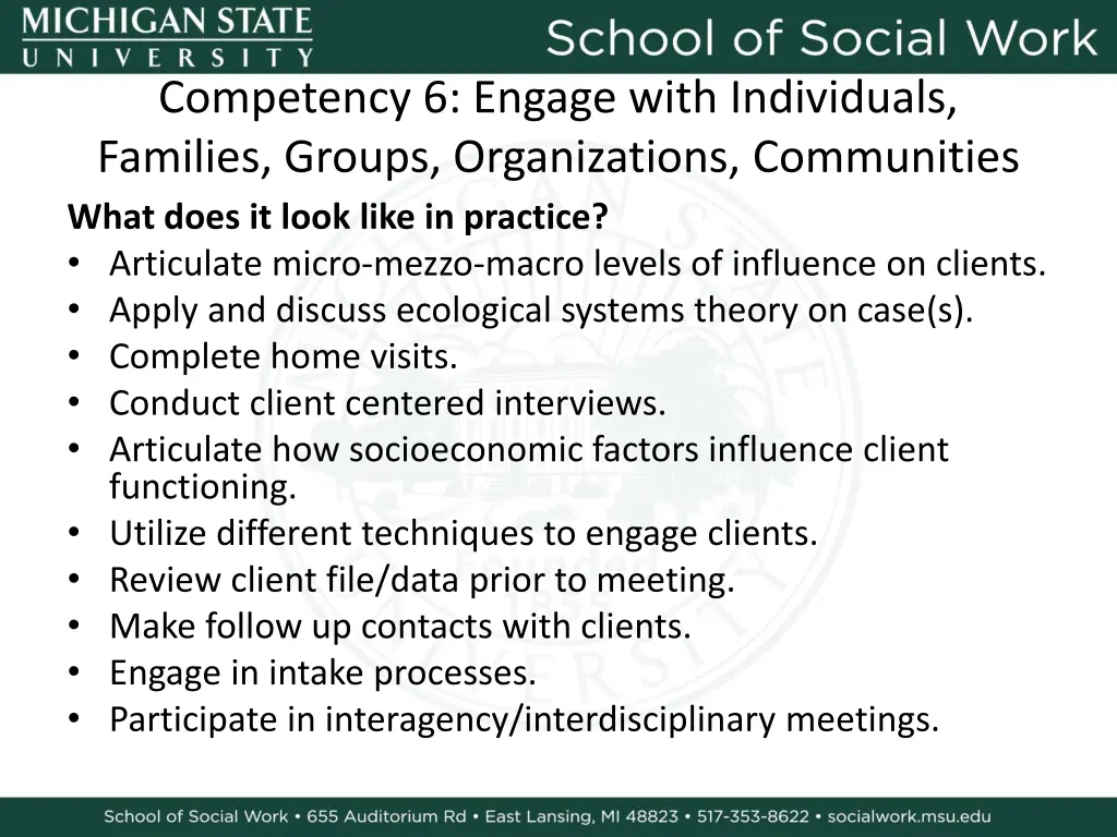 competency 6 engage with individuals families