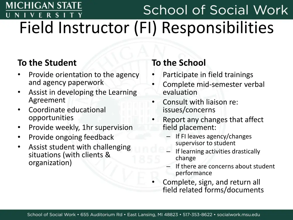 field instructor fi responsibilities