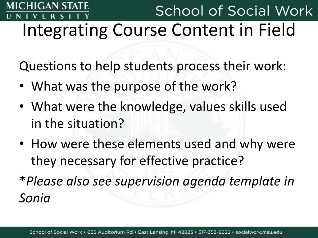 integrating course content in field 2