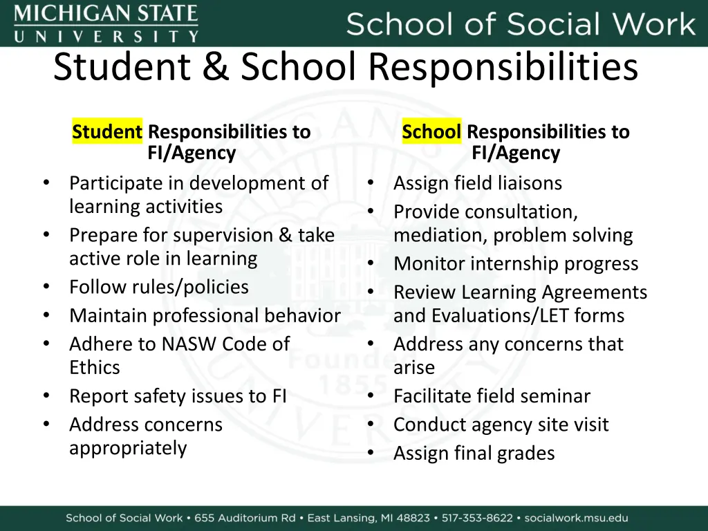 student school responsibilities