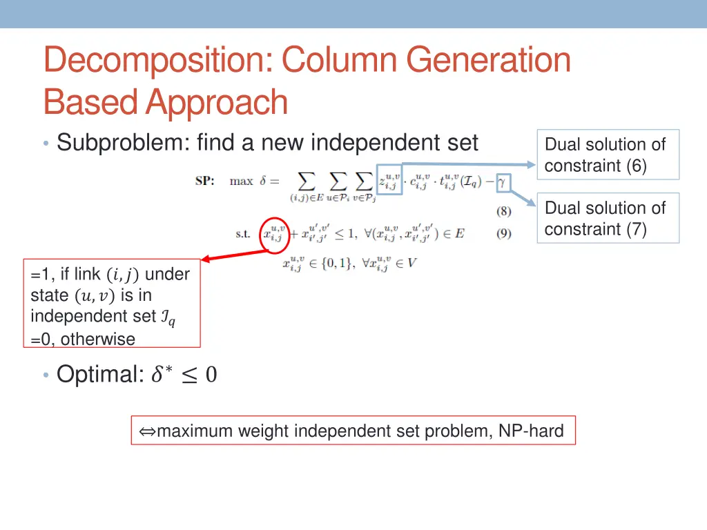 decomposition column generation based approach 2