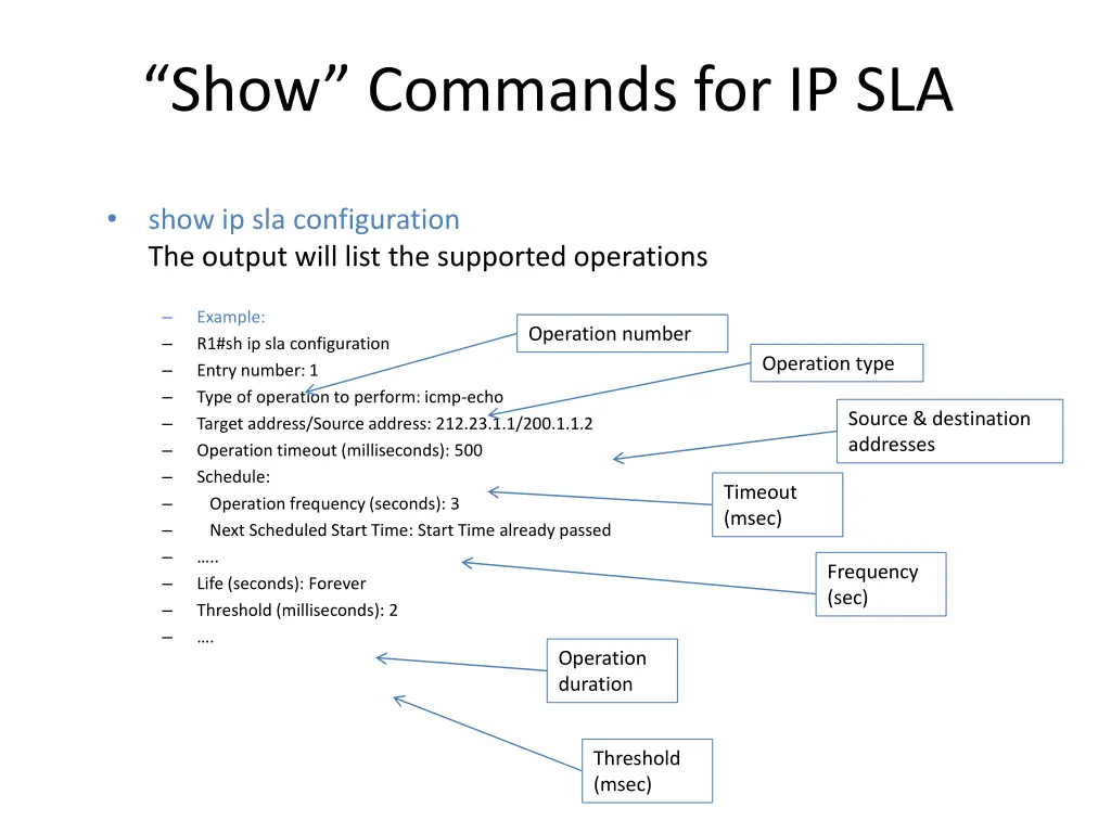 show commands for ip sla 1