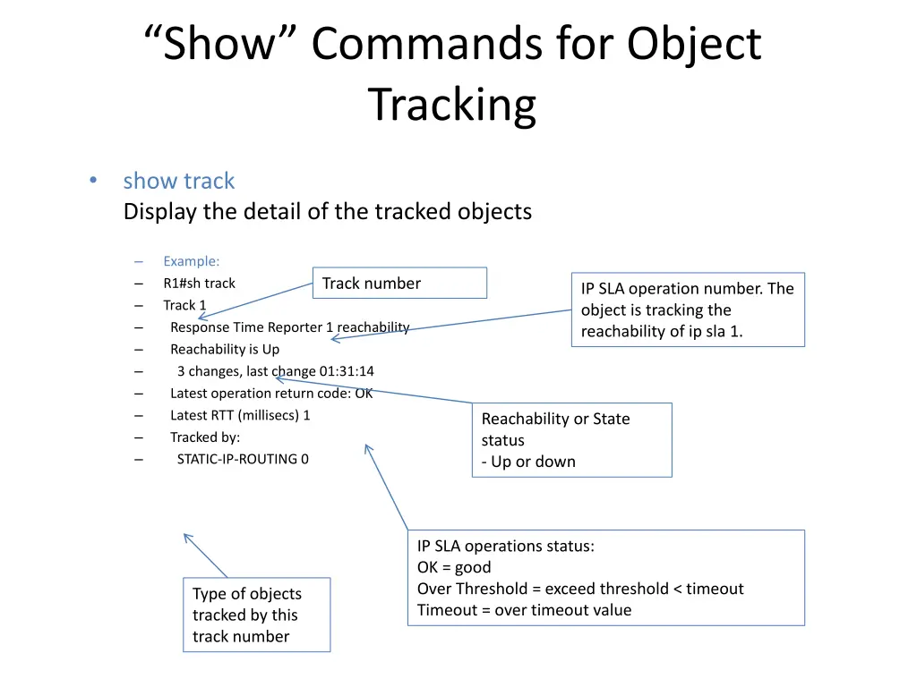 show commands for object tracking