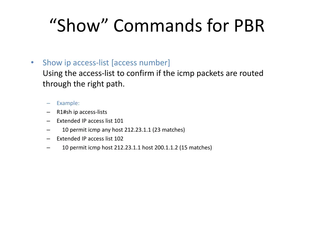 show commands for pbr