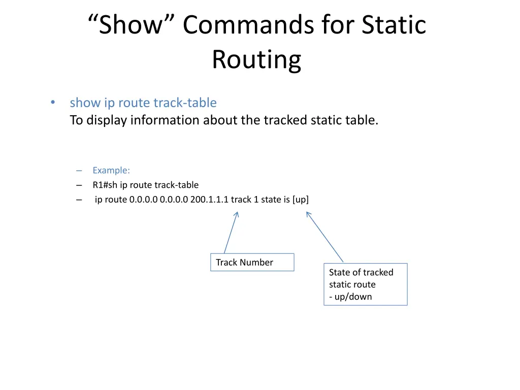 show commands for static routing