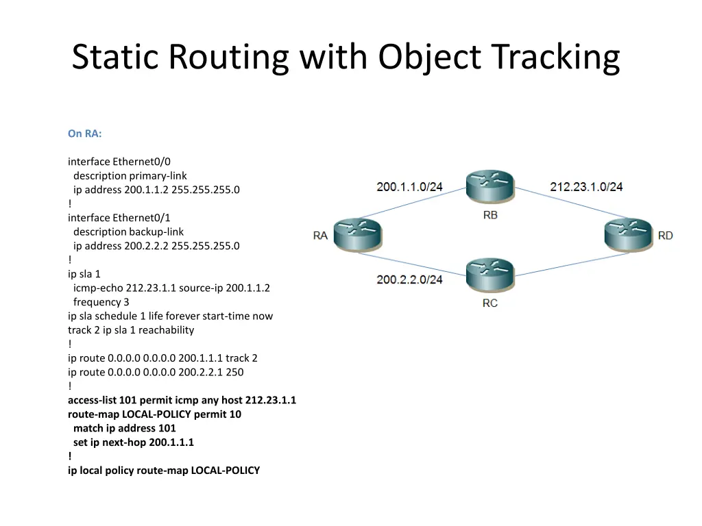 static routing with object tracking