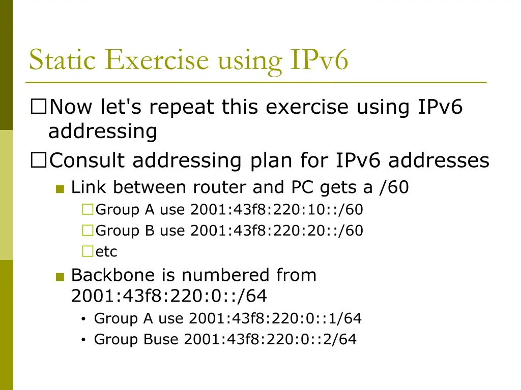 static exercise using ipv6