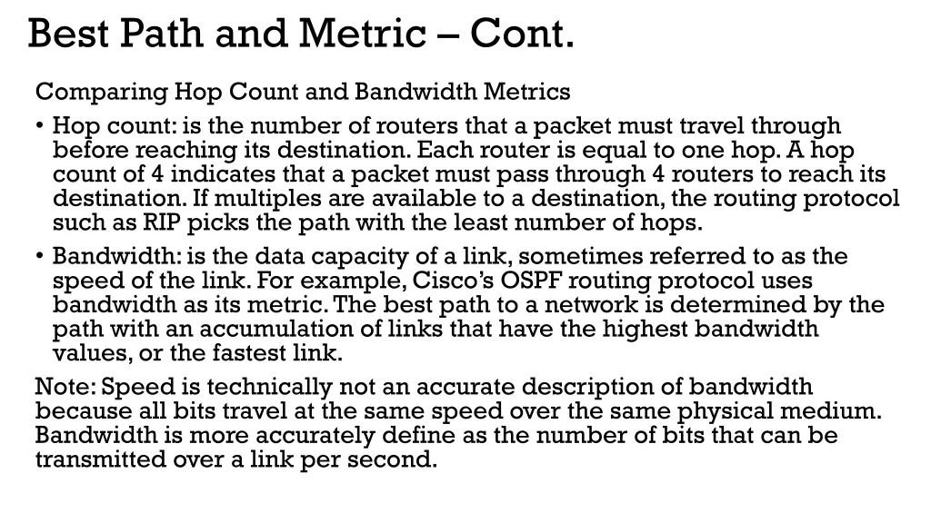 best path and metric cont