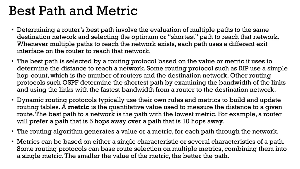 best path and metric