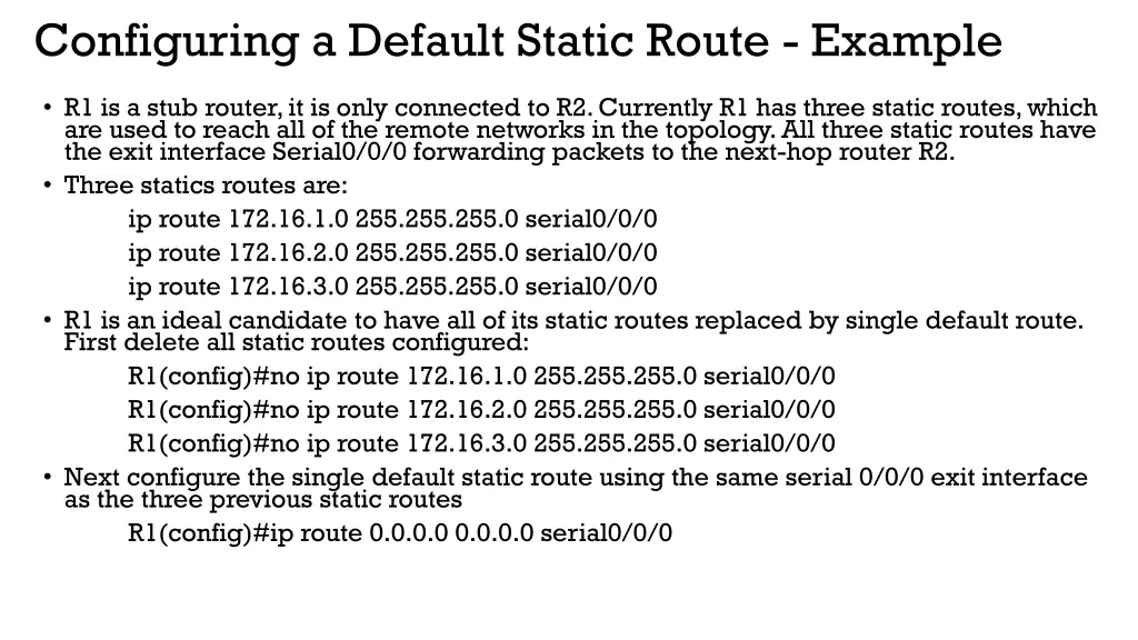 configuring a default static route example 1