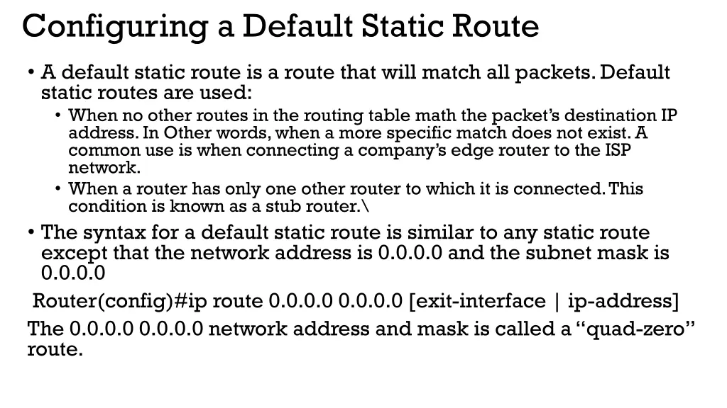 configuring a default static route