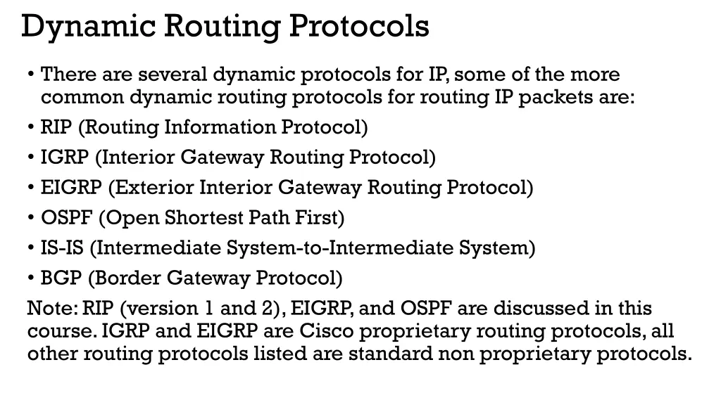 dynamic routing protocols